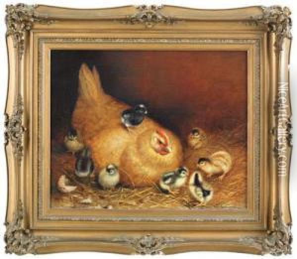 A Hen And Chicks Oil Painting - Ben Austrian