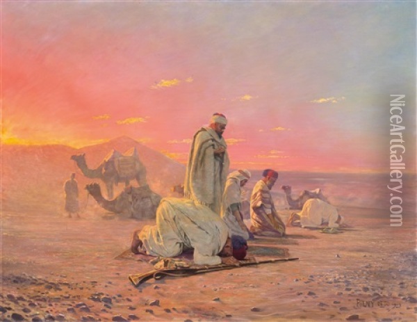 Das Gebet In Der Wuste Oil Painting - Otto Pilny