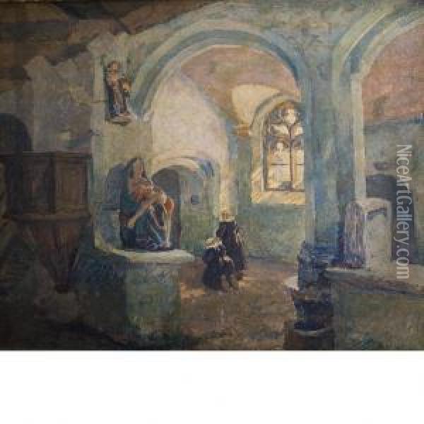 Church Interior Oil Painting - Sigurd Skou