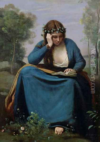 The Reader Crowned with Flowers, or Virgil's Muse, 1845 Oil Painting - Jean-Baptiste-Camille Corot