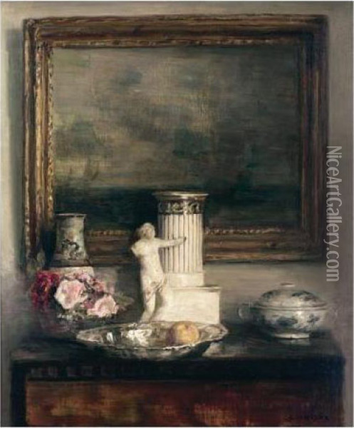 Still Life With Classical Column And Statue Oil Painting - Carl Vilhelm Holsoe