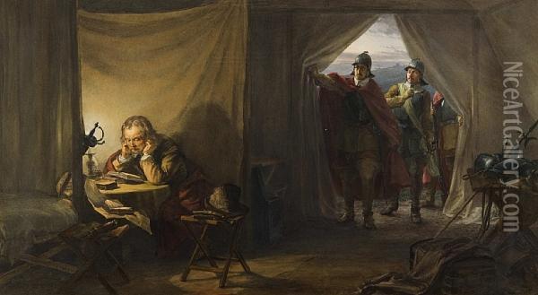 Cromwell At Prayer Before Battle Oil Painting - Louis Haghe
