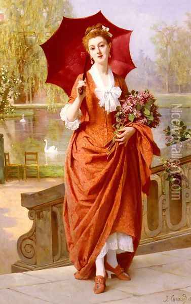 The Red Parasol Oil Painting - Joseph Caraud