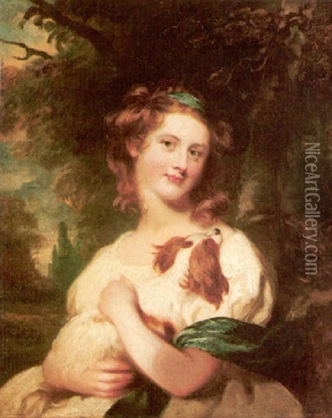 Portrait Of A Young Girl With A Blenheim Spaniel Oil Painting - James (Thomas J.) Northcote