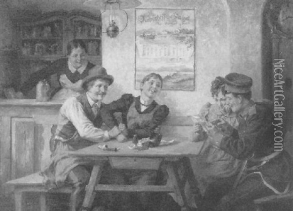 In Einem Bayrischen Wirtshaus Liest Eine Chevauxleger Mit Seiner Liebsen Einen Brief Oil Painting - Ferdinand Pacher