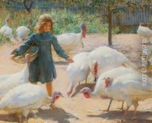 White Turkeys Oil Painting - Charles Curran