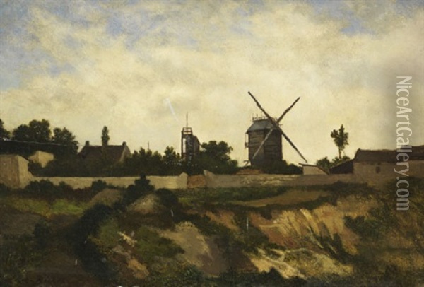Les Moulins De Montmartre Oil Painting - Leon Richet