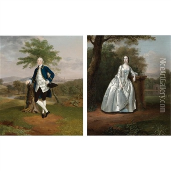 Portrait Of Edward Travers (+ His Wife Elizabeth; Pair) Oil Painting - Arthur Devis