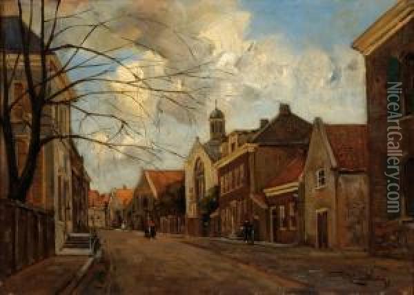 Street In Woudrichem Oil Painting - Kees Van Waning