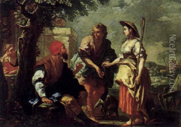 Laban, Jakob, Rahel Und Lea Oil Painting - Martino Altomonte