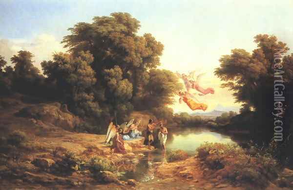 The Baptism of Christ in the River Jordan 1840-41 Oil Painting - Karoly, the Elder Marko