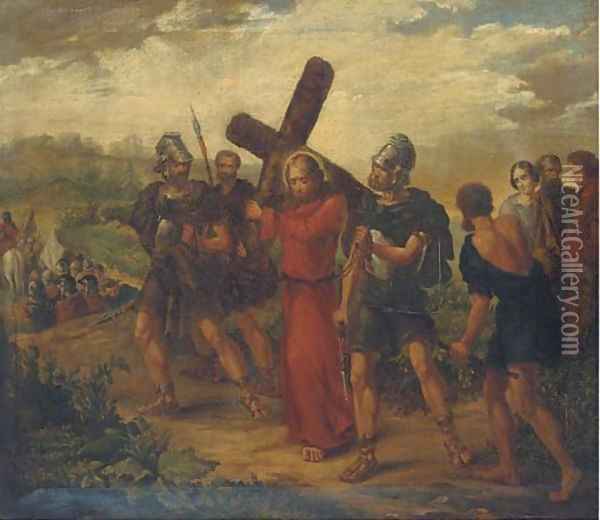 Christ on the Road to Calvary Oil Painting - German School