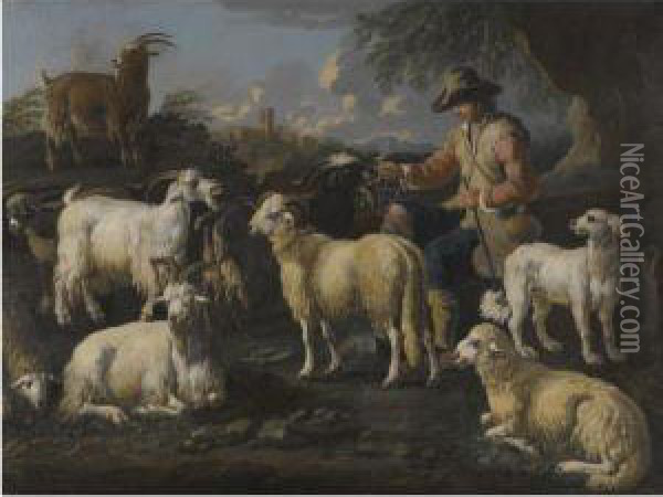 A Goat Herdsman And His Tribe Oil Painting - Gaetano De Rosa