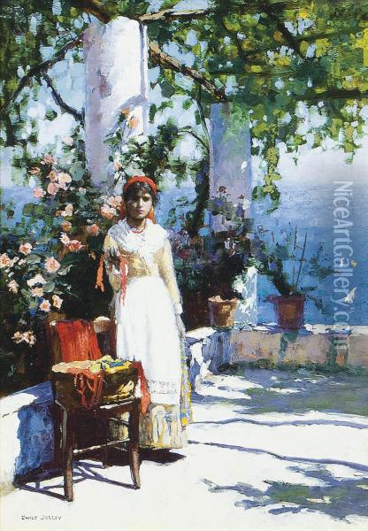 A Capri Coral Girl Oil Painting - Martin Gwilt-Jolley