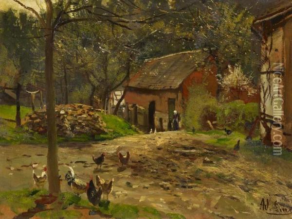 Spring Day At The Homestead Oil Painting - Adolf Lins