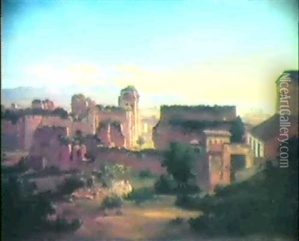 Die Ruinen Der Caracalla-thermen In Rom Bei Abendlicher     Beleuchtung Oil Painting - Johann Wilhelm Schirmer