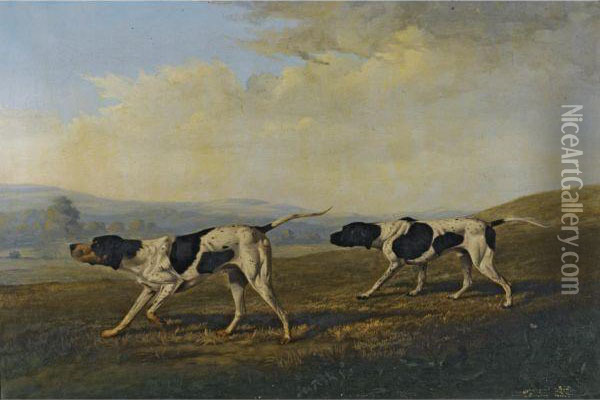 Two English Pointers Scenting Game Oil Painting - Philip Reinagle
