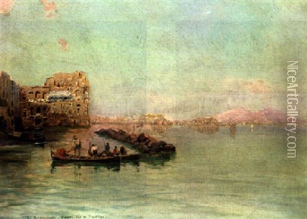 Fishing Boats In Naples Oil Painting - Carlo Brancaccio