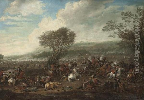 A Cavalry Skirmish Oil Painting - Jan Pieter Braedael I