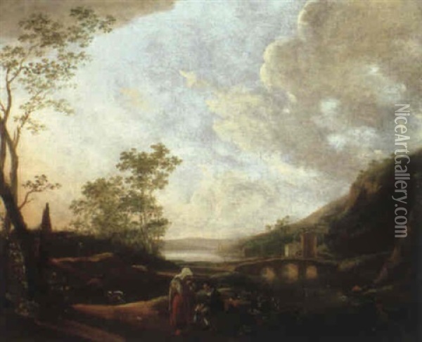 Zwei Wanderer In Einer Flusslandschaft Oil Painting - Aelbert Cuyp