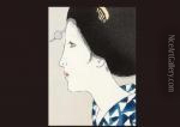 Woman In Yukata Oil Painting - Takehisa Yumeji