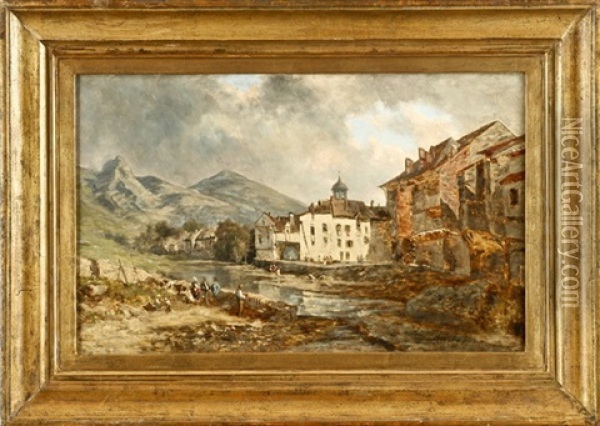 Dorf Am Bergbach Oil Painting - Charles Euphrasie Kuwasseg