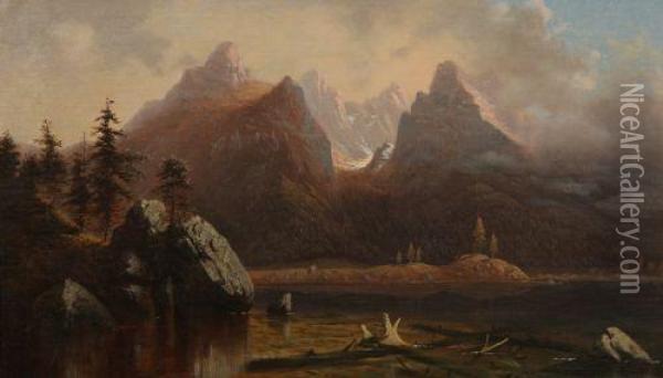 The Hintersee In Bavaria - Morning In The Alps Oil Painting - Cyrenius Hall