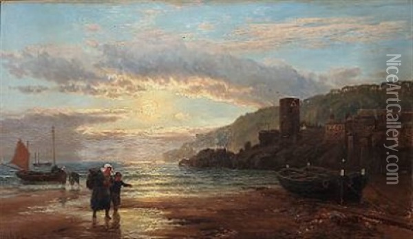 Summer Moonrise. St. Ives, Cornwall Oil Painting - John Mogford