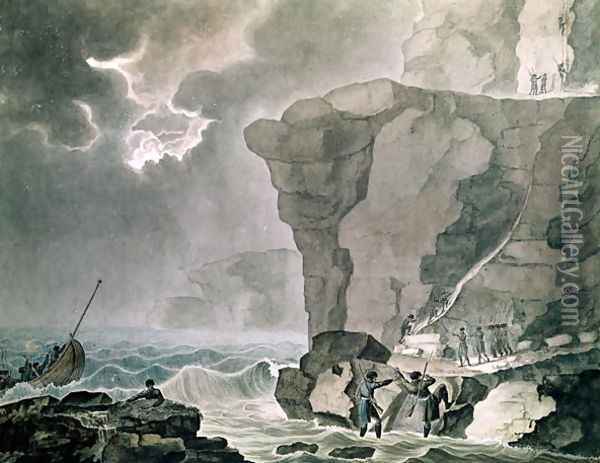 Landing of the Conspirators in the Cadoudal Affair at the Cliff of Biville near Dieppe, 16th January 1804 Oil Painting - Armand de Polignac