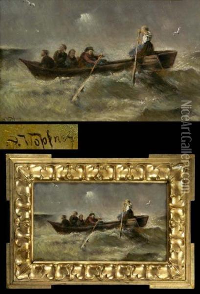Fischerboot Auf Sturmischer See Oil Painting - Josef Wopfner