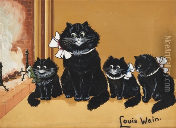 East, West, Home's Best Oil Painting - Louis Wain