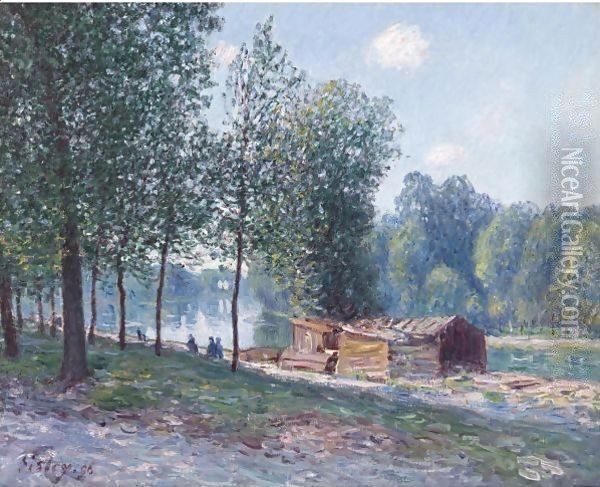Cabanes Au Bord Du Loing, Effet Du Matin Oil Painting - Alfred Sisley