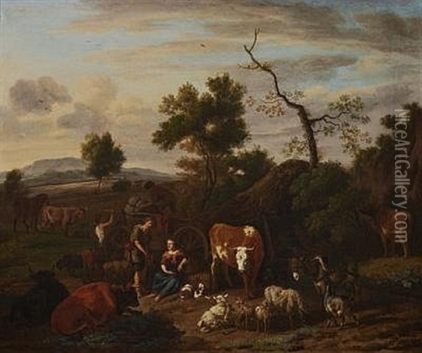 Rastende Bauern Mit Vieh Oil Painting - Jacob van der Does the Elder