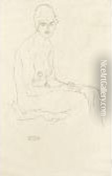 Sitzender Akt (seated Nude) Oil Painting - Gustav Klimt