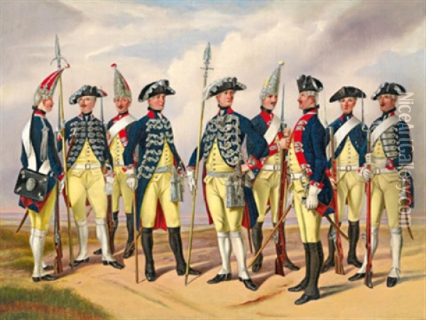 Preusische Soldaten Um 1786 Oil Painting - Gustav Schwarz