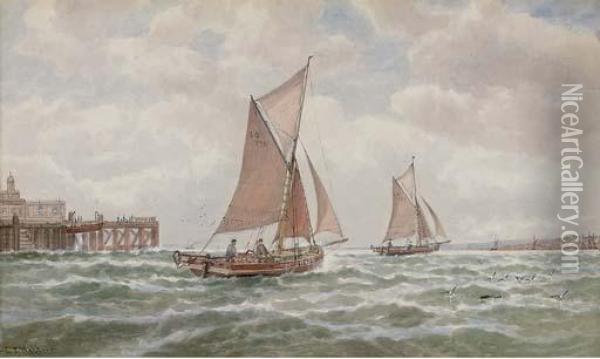 Leigh Boats Off Southend Pier Oil Painting - George Stanfield Walters