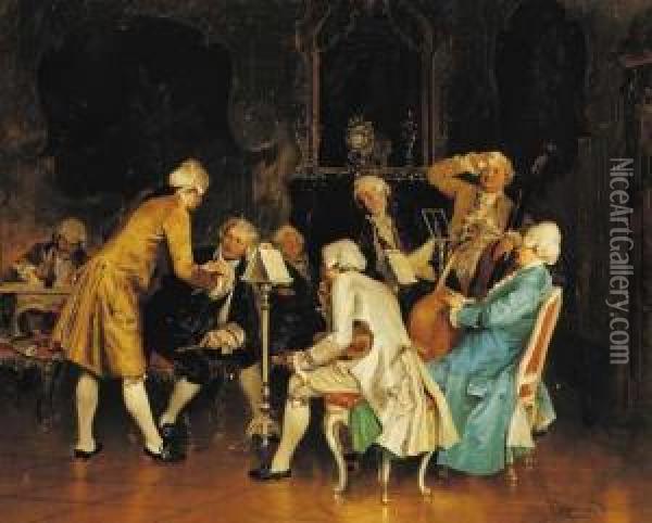 A Difficult Recital Oil Painting - Johann Hamza