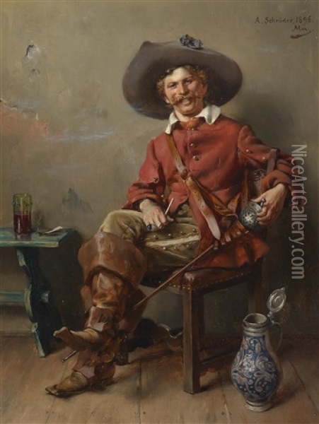 Trinkender Dragoner Oil Painting - Albert Friedrich Schroeder