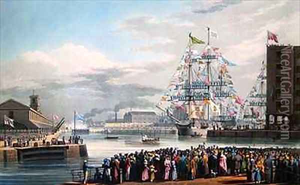 The Opening of St Katharine Docks Oil Painting - Edward Duncan