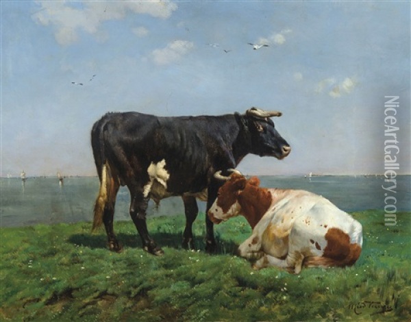Paysage Avec Vaches Oil Painting - Alfred Jacques Verwee