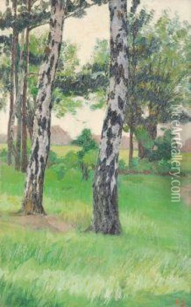 Baumbestandene Wiese Oil Painting - August Blunck