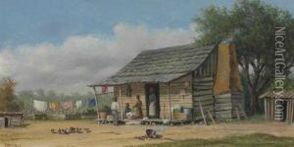 Wash Day, Cabin Scene Oil Painting - William Aiken Walker