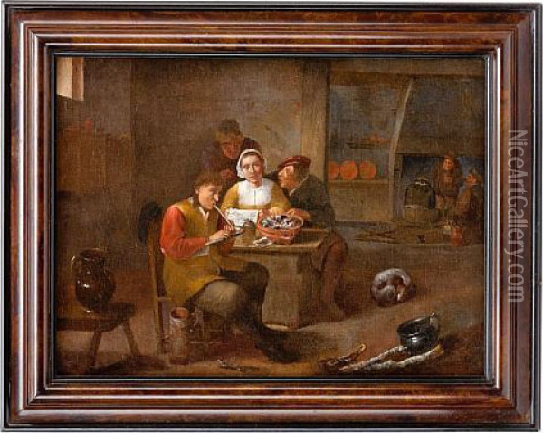 Figures In A Tavern Interior Oil Painting - David The Younger Teniers