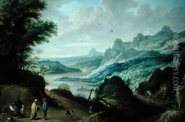 Gypsies and a Fortune Teller in a River Landscape Oil Painting - David The Younger Teniers