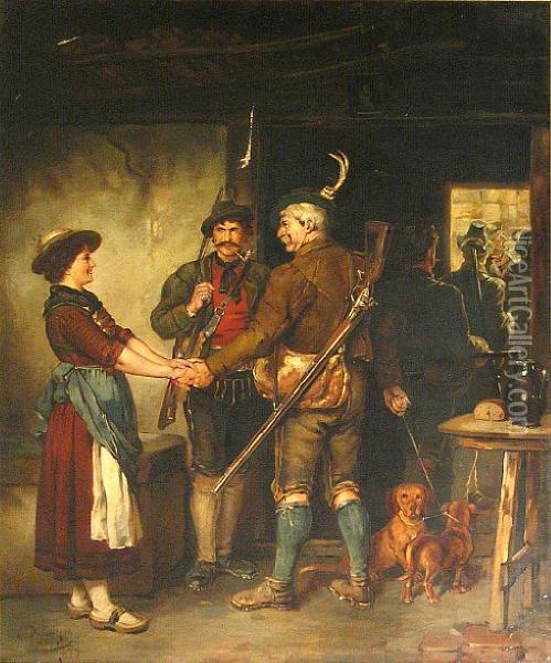 Abschied Der Jager Oil Painting - Franz Von Defregger