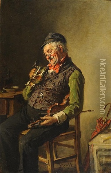 Der Durstige Dorfmusikant Oil Painting - Hermann Kern