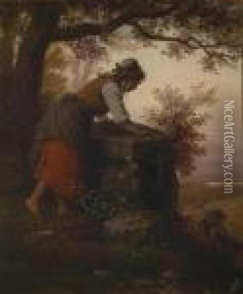 Ein Junges Madchen Beobachtet Ein Liebespaar. Oil Painting - Meyer Georg von Bremen