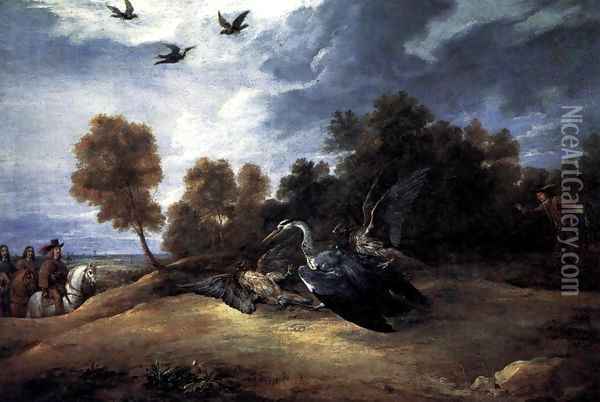 Heron Hunting with the Archduke Leopold Wilhelm Oil Painting - David The Younger Teniers