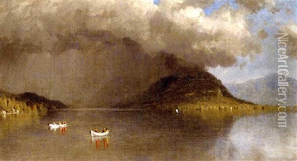 Coming Rain On Lake George (sketch) Oil Painting - Sanford Robinson Gifford