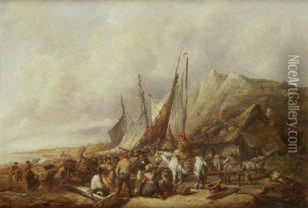 Pecheurs Sur La Greve Oil Painting - William Burgess of Dover
